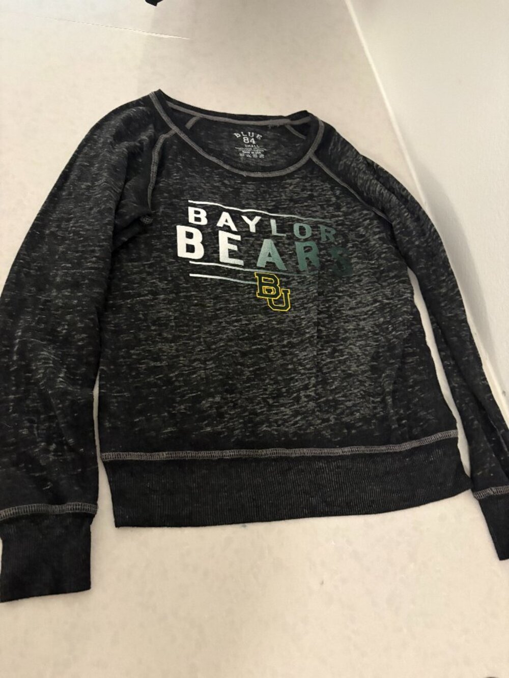 Baylor Bears Sweatshirt Women's Small Charcoal Gray Blue 84 Long Sleeve Boatneck